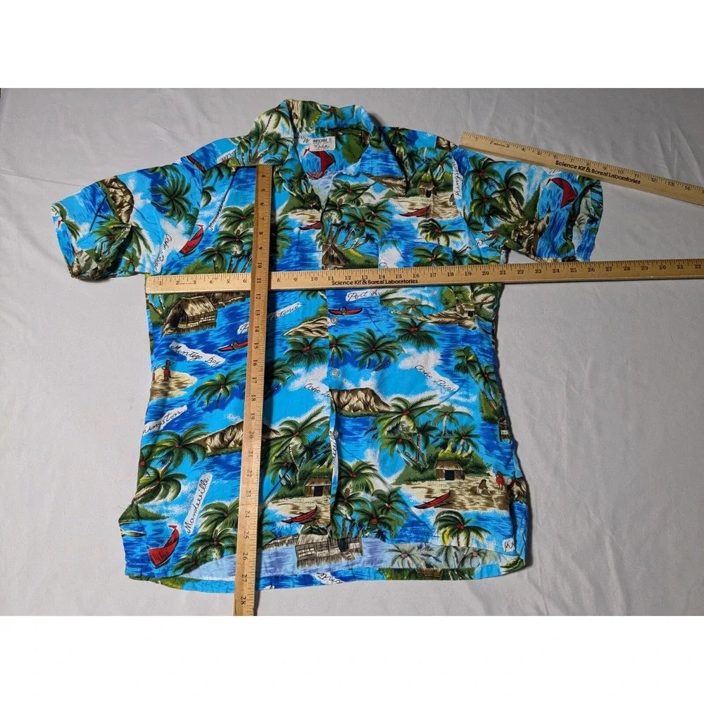 VTG NATIONAL SPORT SHIRTS MANHATTAN Men Large Blue‎ Tropical Jamaican Camp Shirt